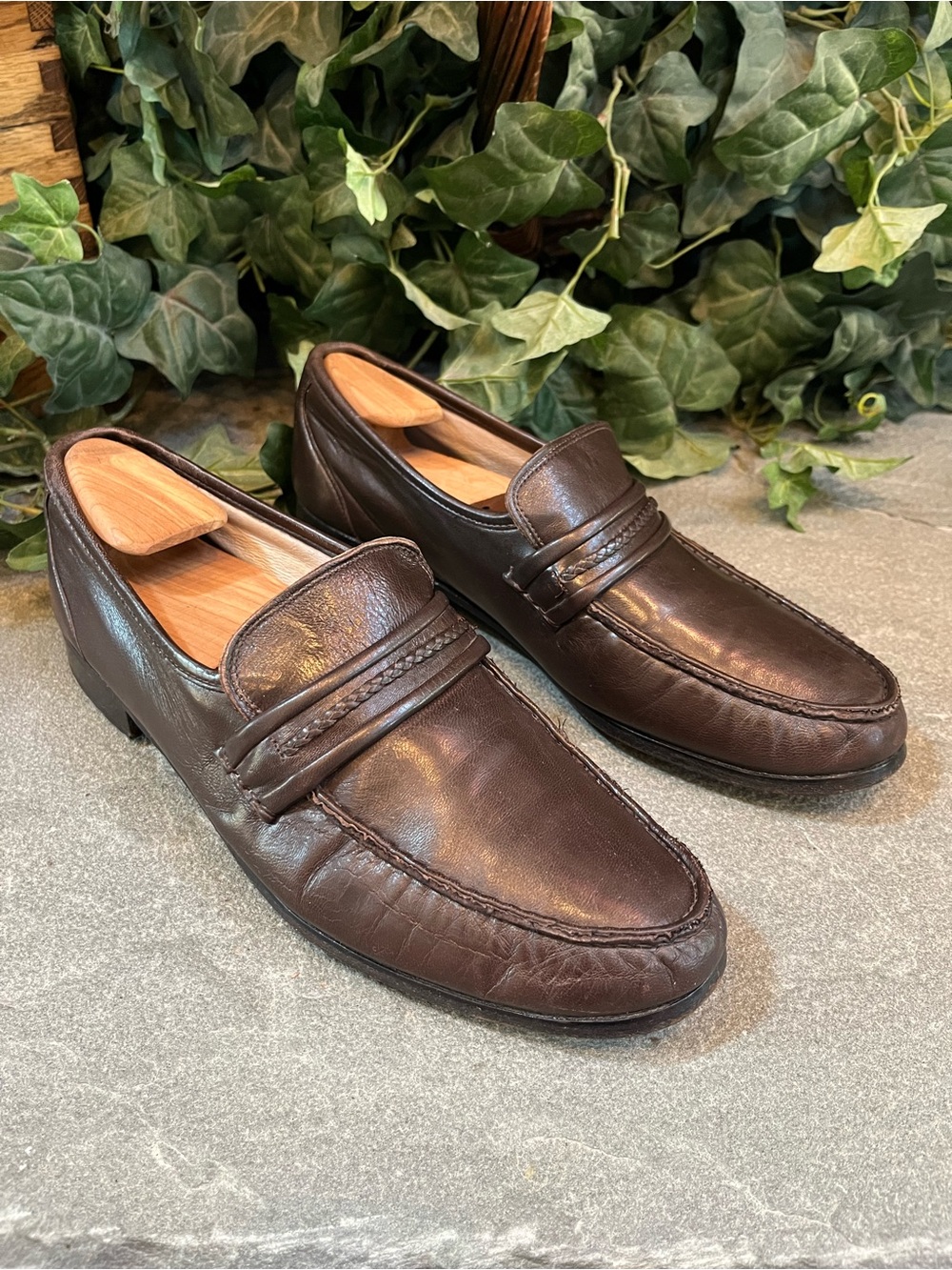 Brass Boot Smooth Leather Dress Loafers Brown Italy 85354 Men's Size 10.5M